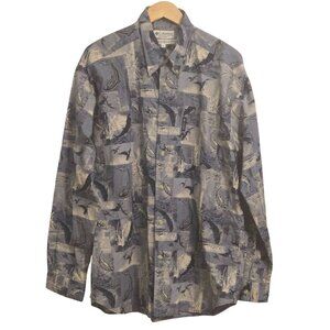 Vintage Columbia Sportswear Men's XL Fishing Shirt Blue Marlin Print Long Sleeve